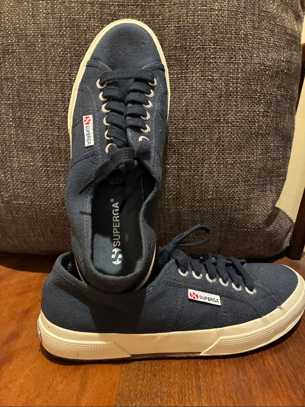 Superga Navy Canvas Low-Top Sneakers with White Sole